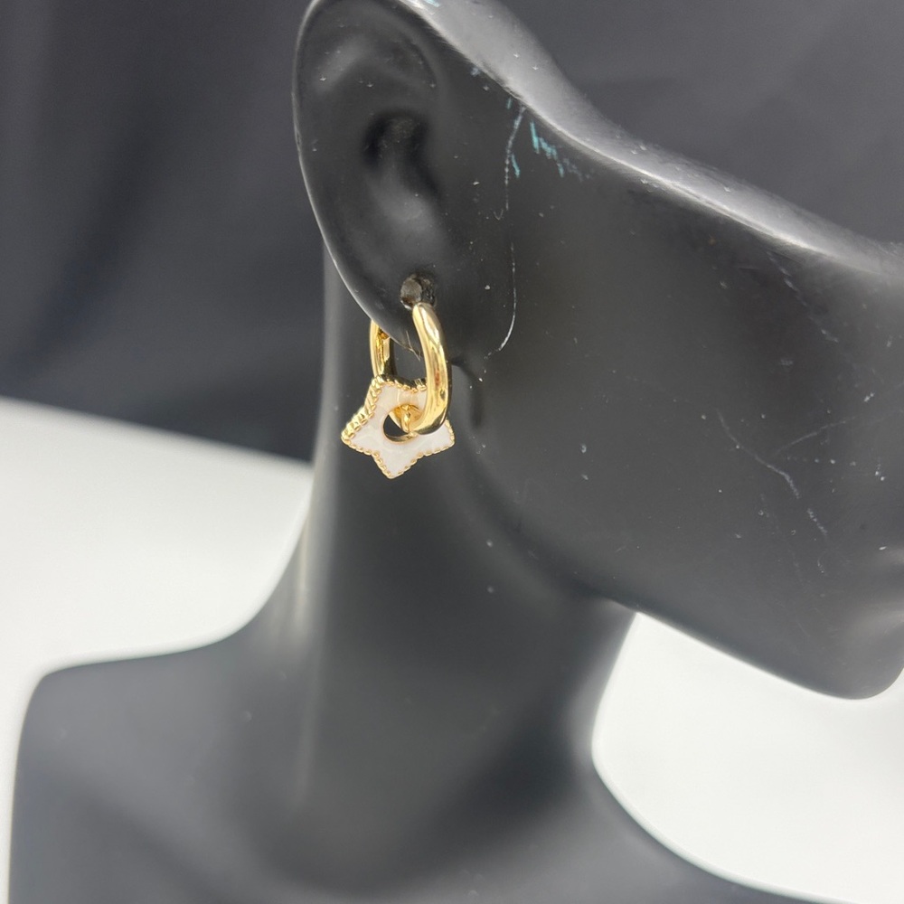 Gold Hoop Earrings with White Enamel Star Charm